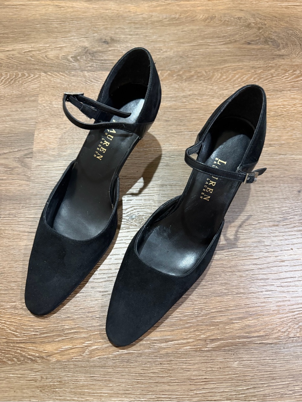 Lauren Ralph Lauren Black Suede Ankle Strap D’Orsay Heels Pumps Size 7.5B